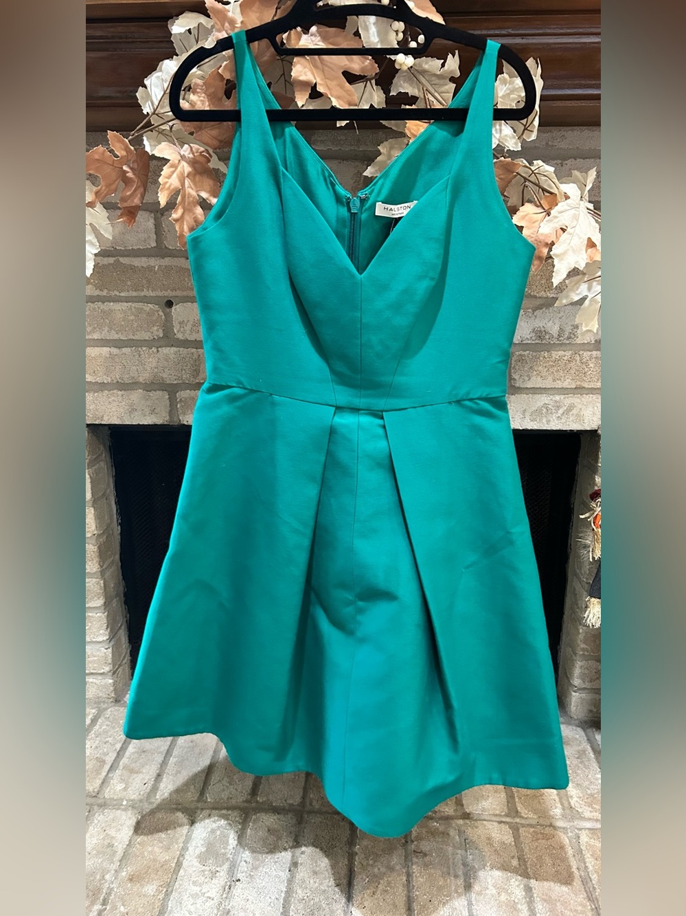 Halston Heritage Teal A-Line V-Neck Mini Dress EUC